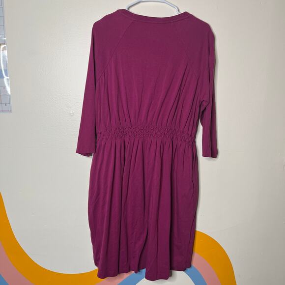 Soft Surroundings Magenta Dress Sz XL Purple 3/4 Sleeve Casual Stretch Pockets - Picture 2 of 6